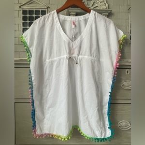Pilyq Girls’ Beach Coverup with Rainbow Pompoms